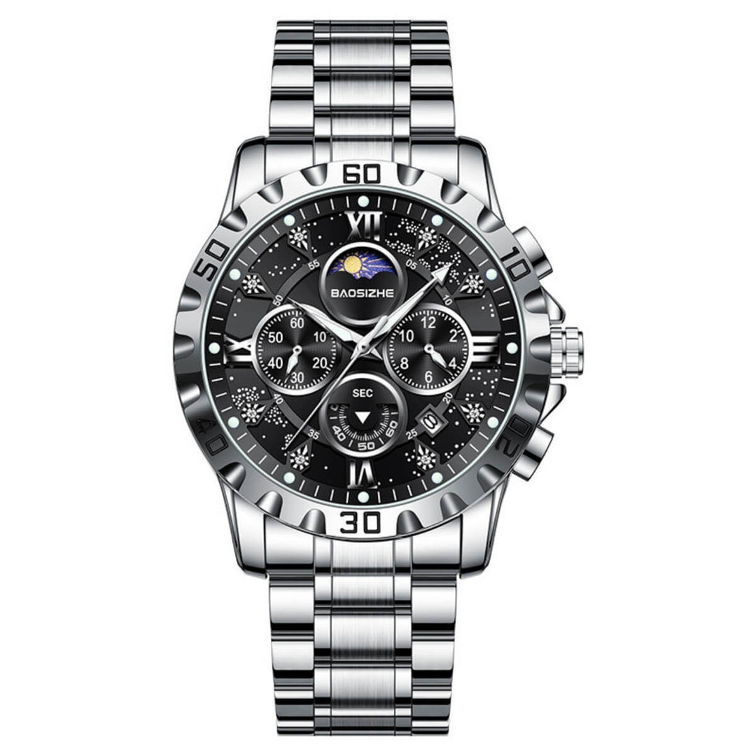 Lawson | Stainless Steel Chronograph Moon Phase Watch | 41mm