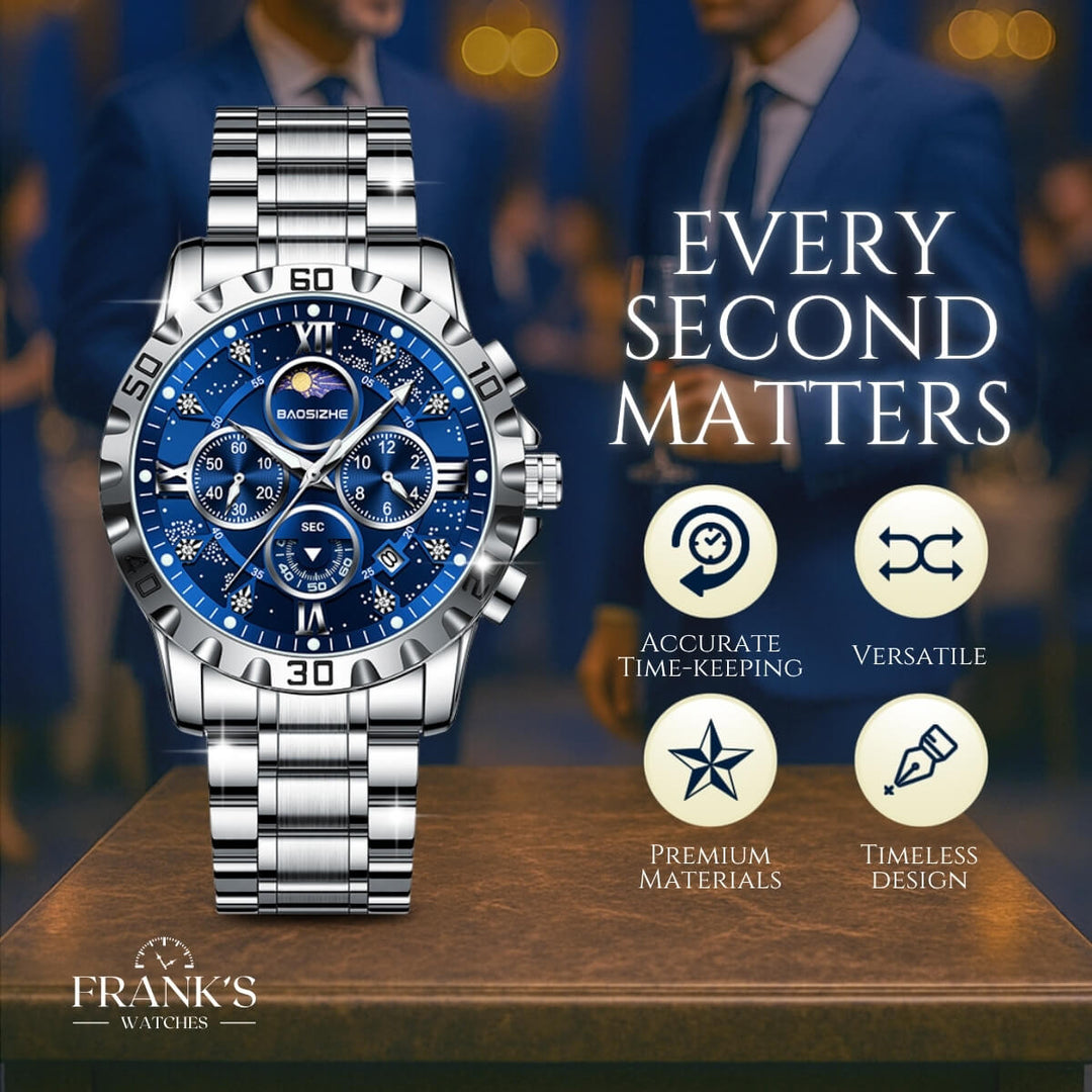 Lawson | Stainless Steel Chronograph Moon Phase Watch | 41mm