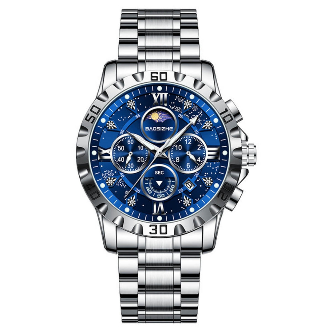 Lawson | Stainless Steel Chronograph Moon Phase Watch | 41mm