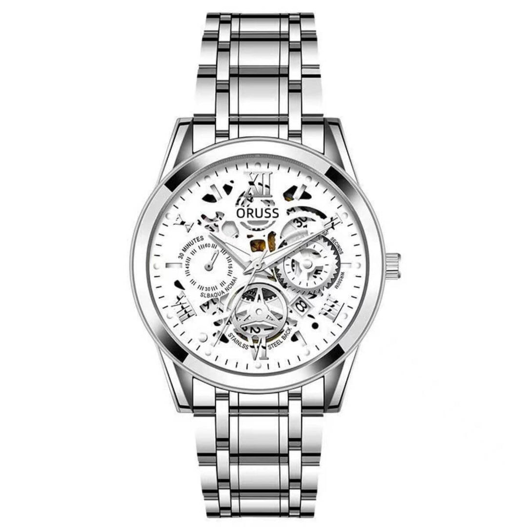 Leonardo | Men’s Stainless Steel Skeleton Quartz Watch | 40mm